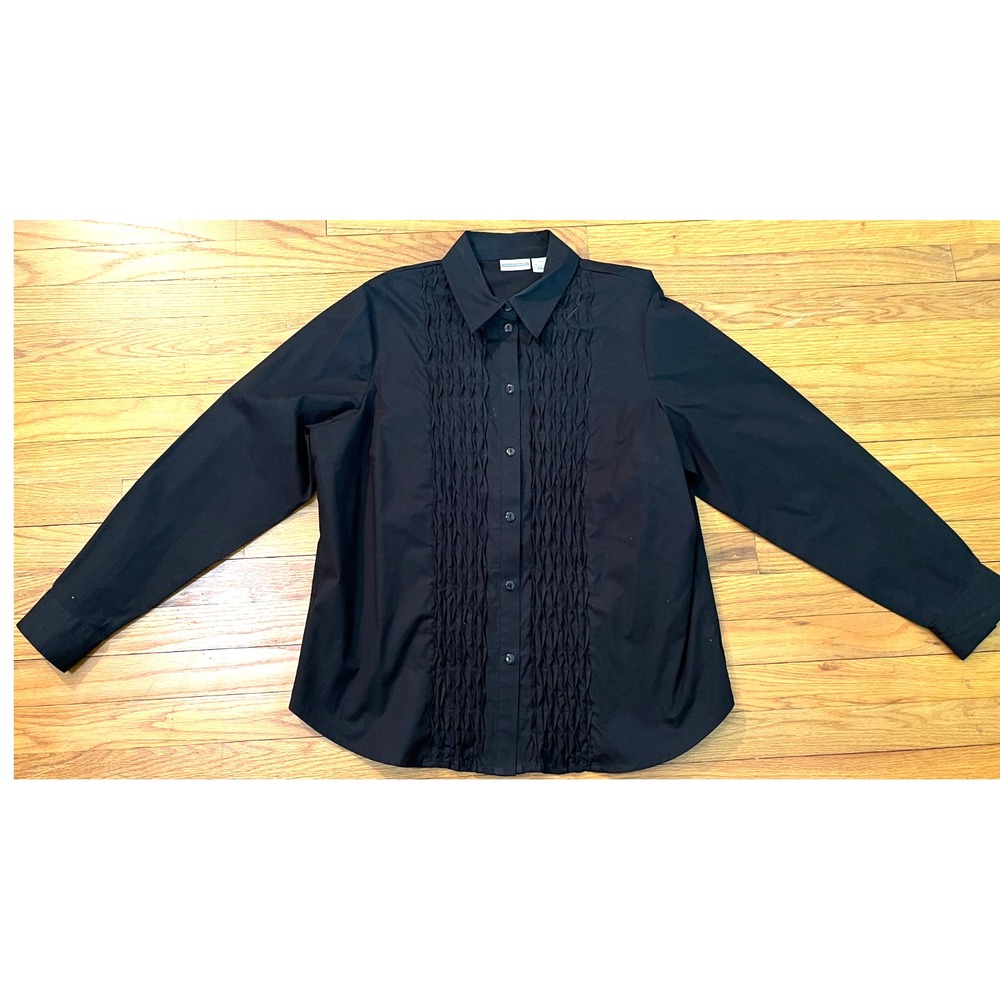 Vintage Investments II Black Feminine Tuxedo Shirt Women 16W Plus